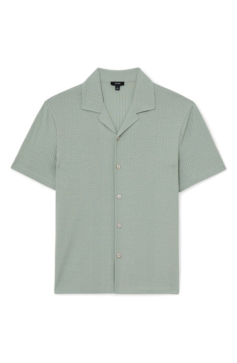 Reiss Frederick Textured Stripe Camp Shirt, Alternate, color, Mint Green