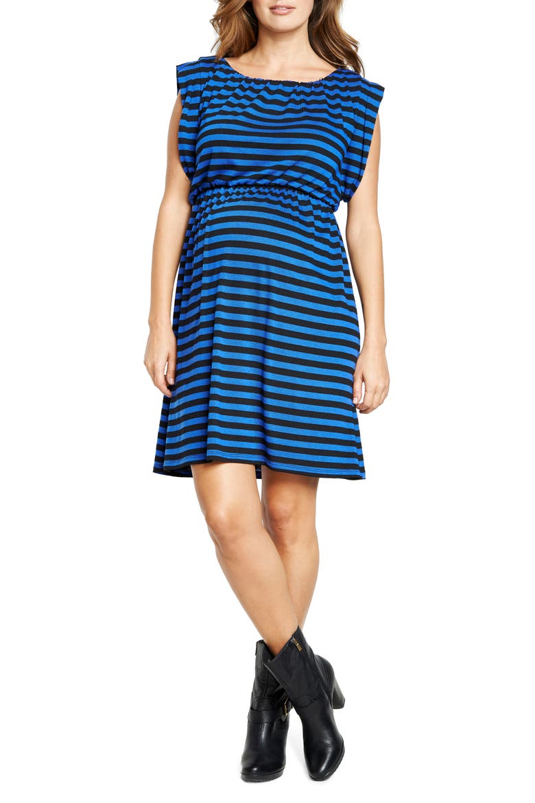 Maternity Printed Tunic Dress, Main, color, BLUE STRIPES
