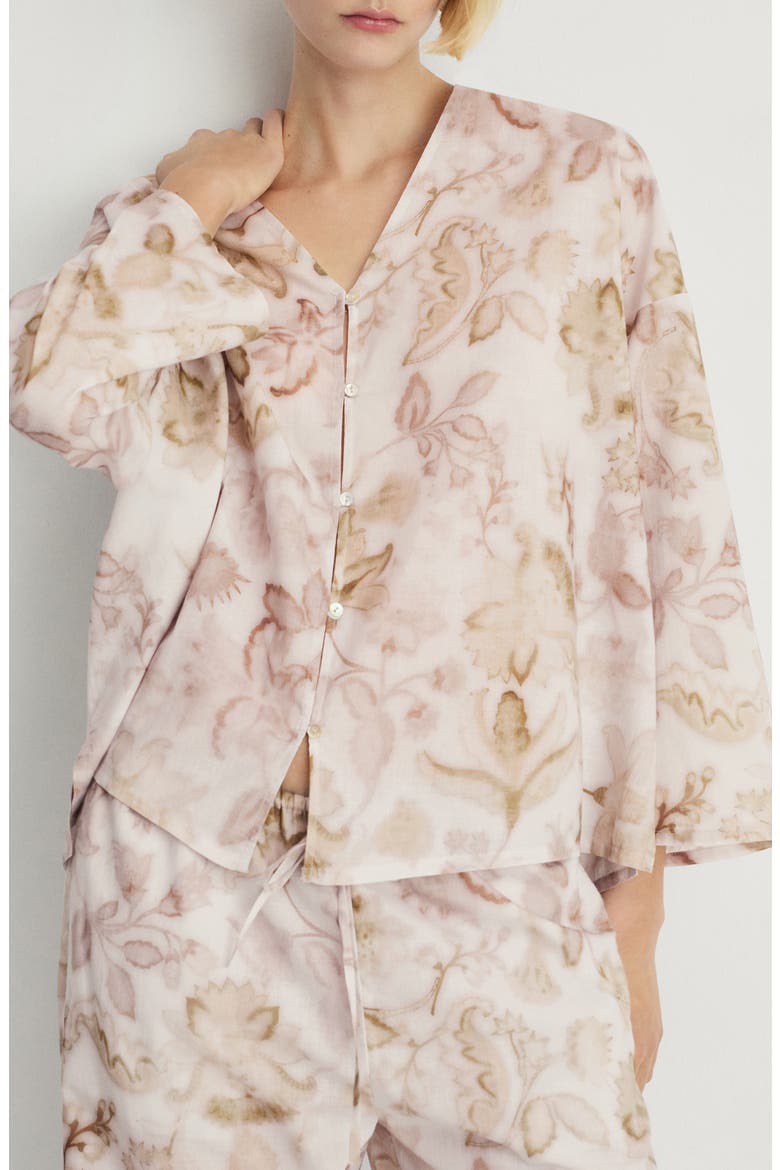 Floral Cotton Pajama Shirt, Main, color, LIGHT/ PASTEL GREY