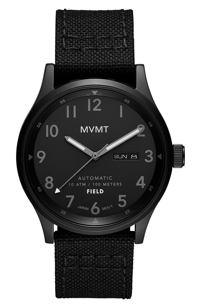 MVMT Field Nylon Strap Automatic Watch, 42.5mm, Main, color,