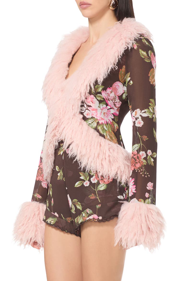 Simone Faux Fur Trim Cardigan, Alternate, color, CHOCOLATE ROSE