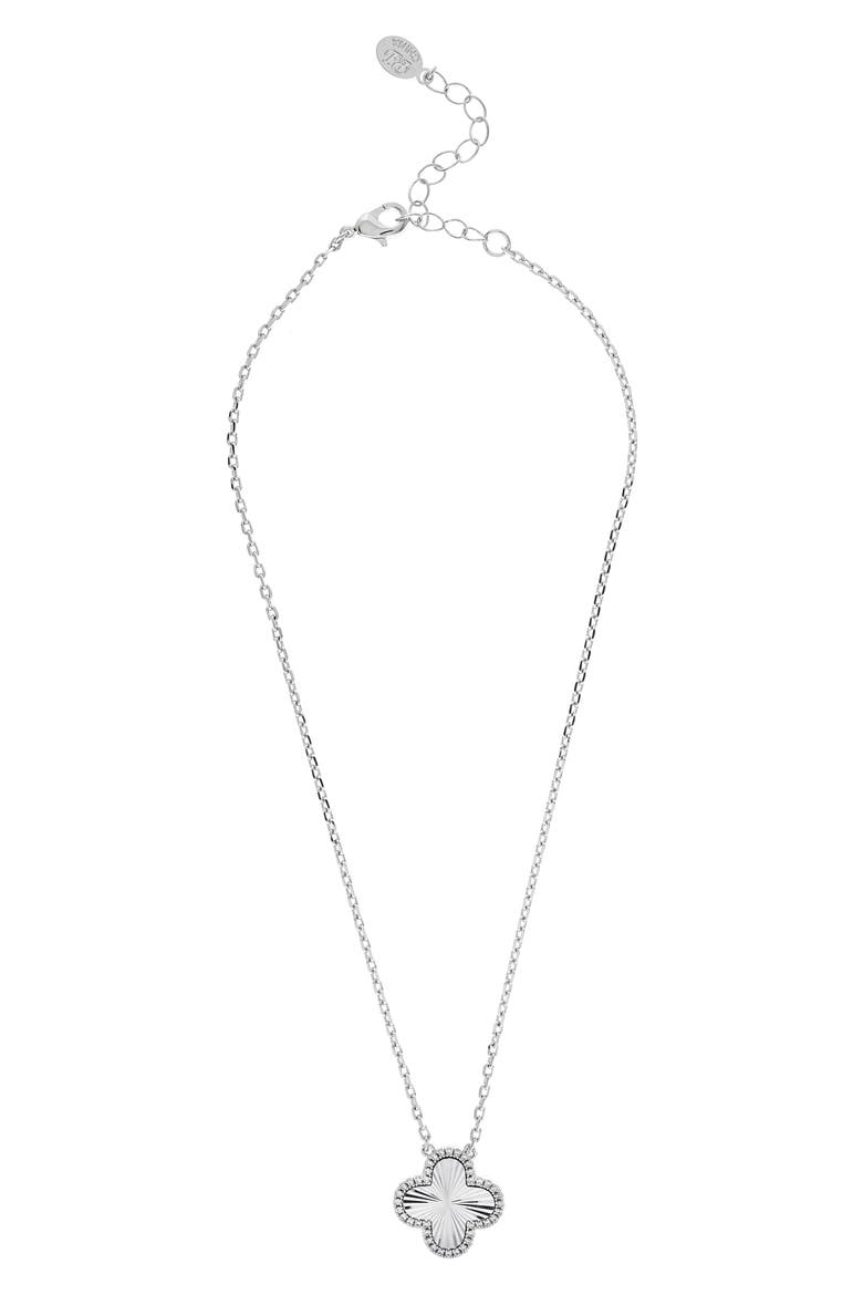 Cubic Zirconia Halo Clover Pendant Necklace, Main, color, WHITE RHODIUM CUBIC ZIRCONIA