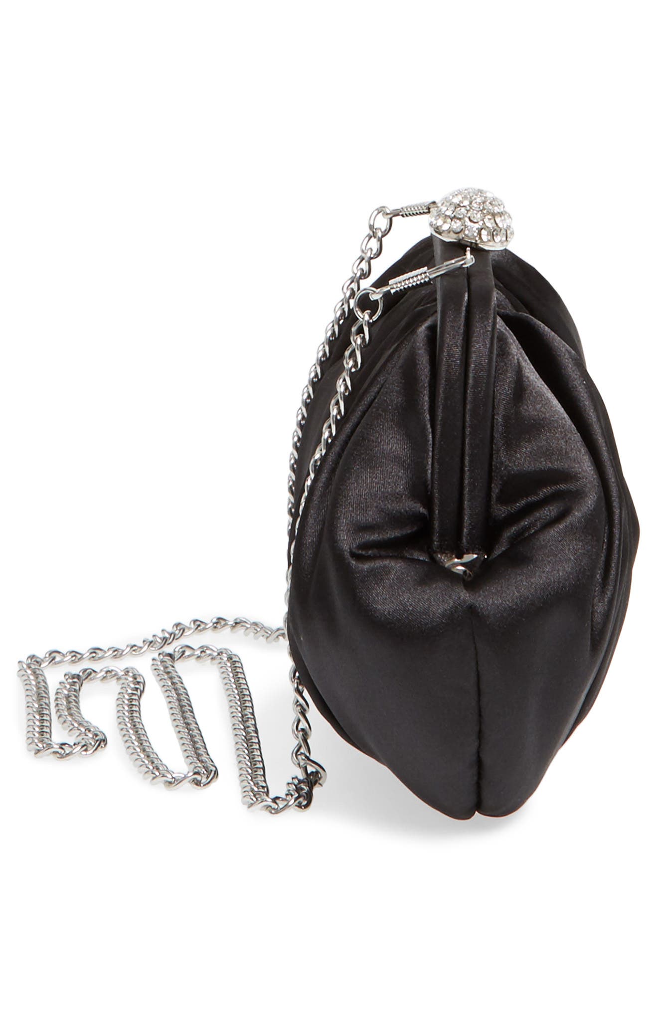 Nina Concord Pleated Satin Frame Clutch, Alternate, color, Black