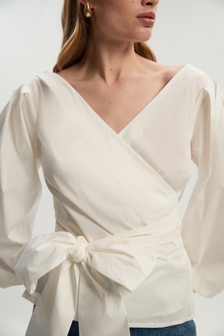 Woven Wrap Detail Blouse, Alternate, color, White