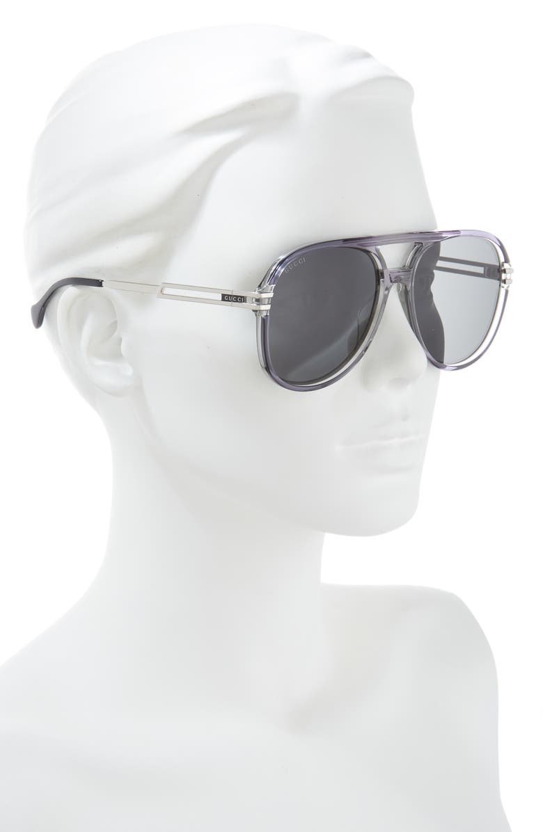 Gucci 61mm Aviator Sunglasses, Alternate, color, Grey Silver Grey