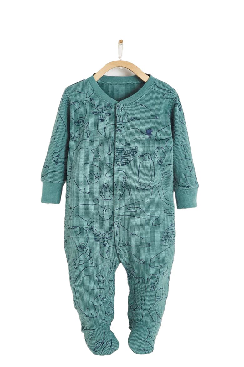 Premium Cotton Camou Waffle Footie Pajamas For Infant, Main, color, Green