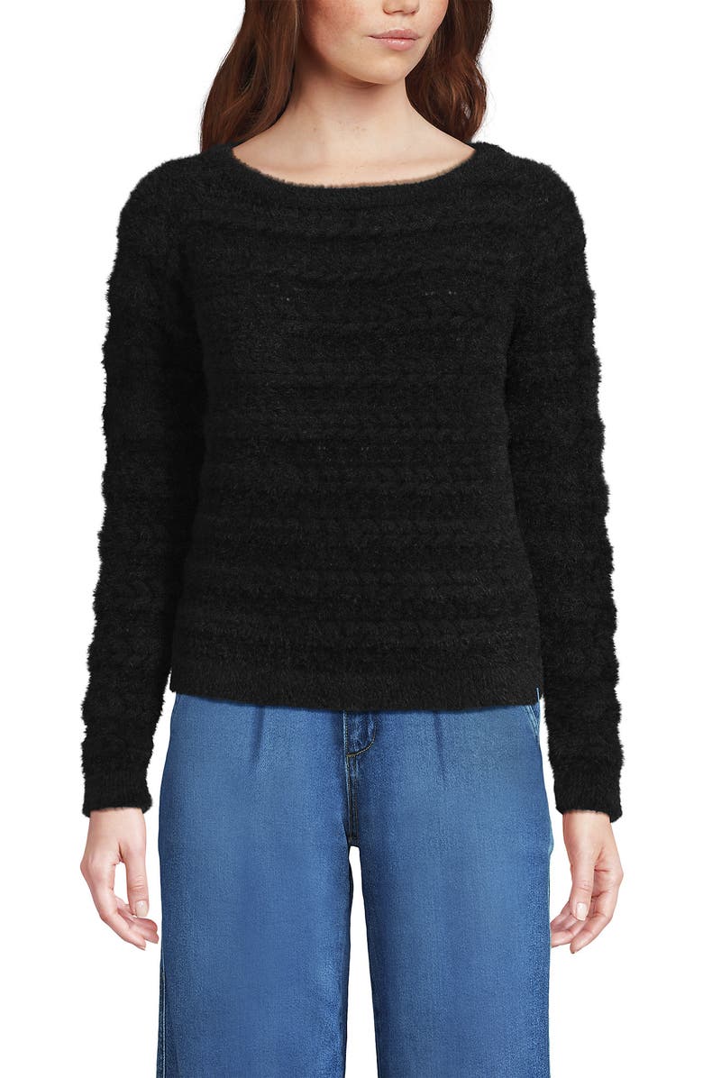 Lands' End Fuzzy Eyelash Cable Boatneck Sweater, Main, color, 