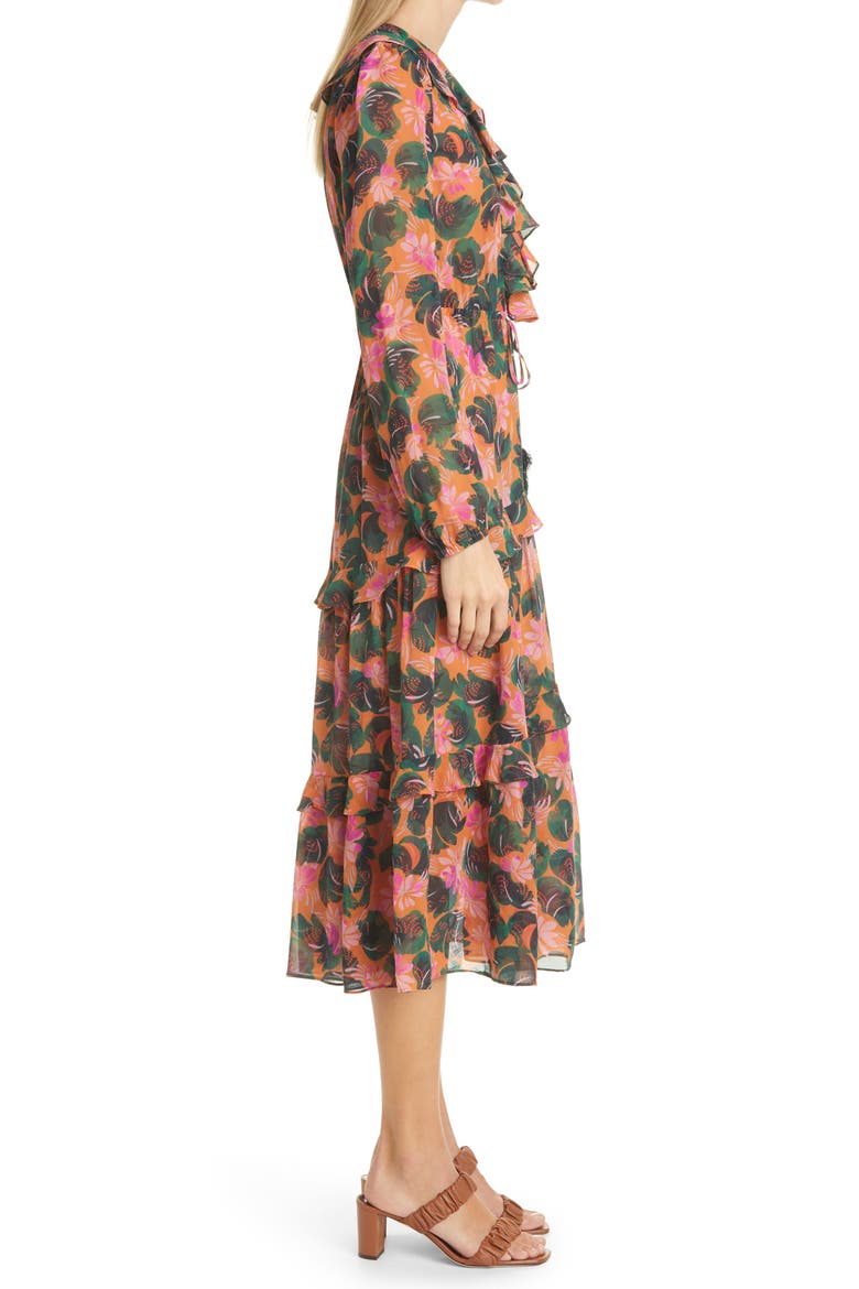 Yara Floral Long Sleeve Midi Dress, Alternate, color, ORANGE LILYPAD