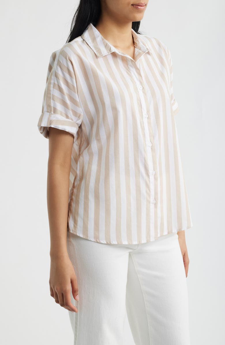 beachlunchlounge Chase Cotton & Modal Button-Up Shirt, Alternate, color, Toasted Khaki