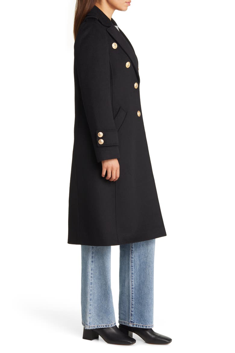 Crested Button Wool Blend Coat, Alternate, color, BLACK