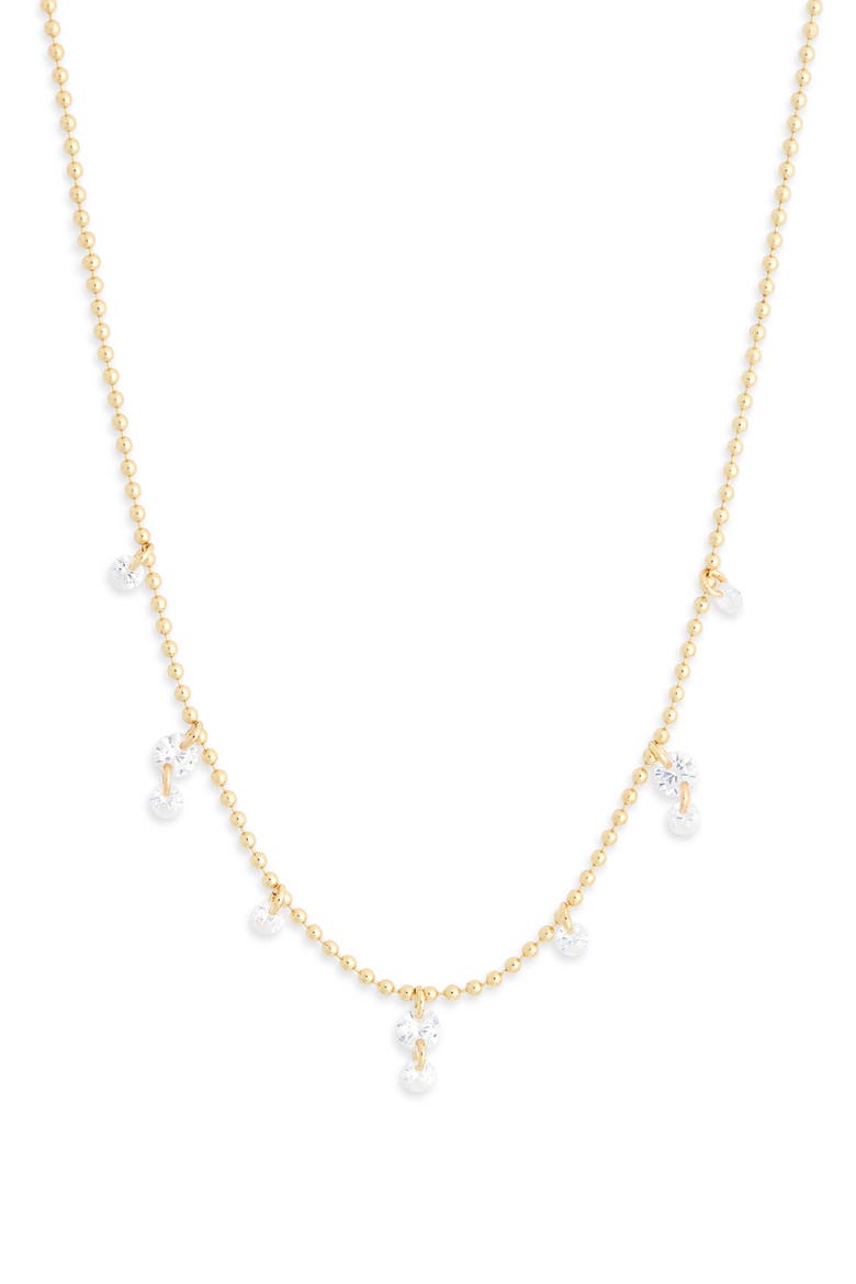 Cubic Zirconia Charm Ball Chain Necklace, Main, color, CLEAR- GOLD