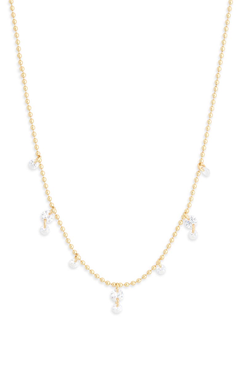 NORDSTROM RACK Cubic Zirconia Charm Ball Chain Necklace, Main, color, Clear- Gold