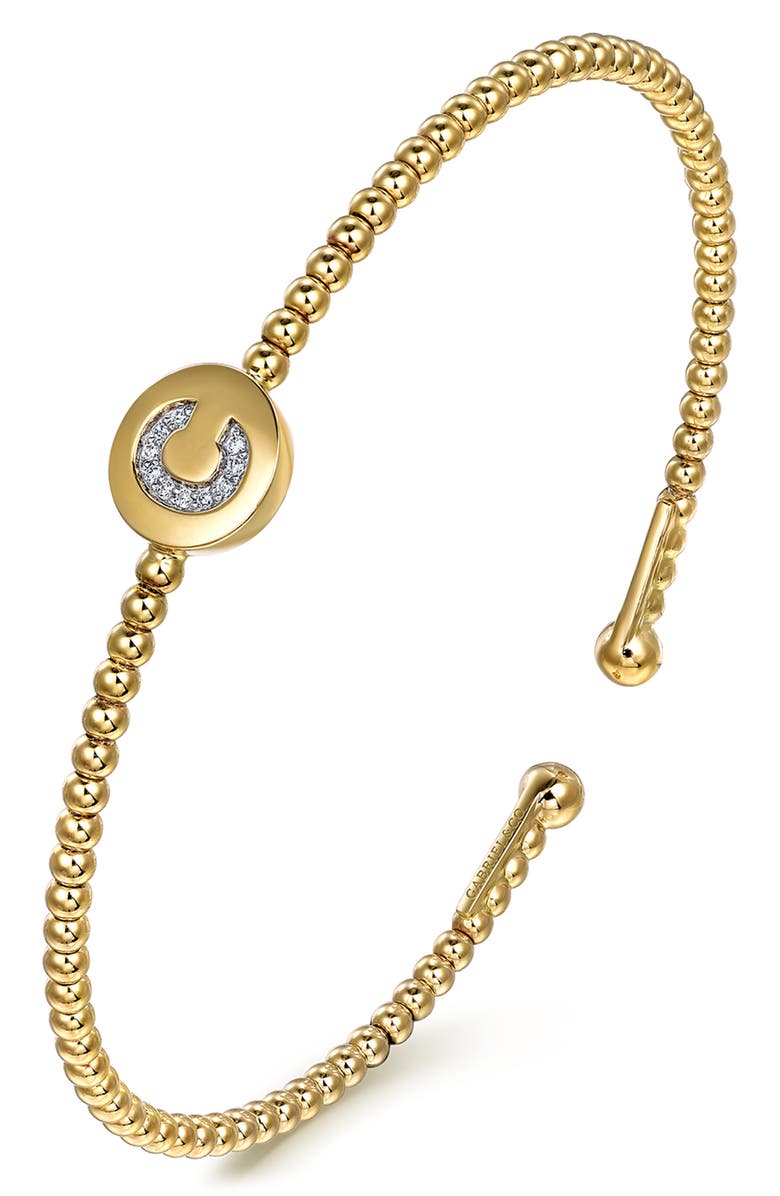 Gabriel & Co. Bujukan Initial Diamond Cuff Bracelet, Alternate, color, Gold