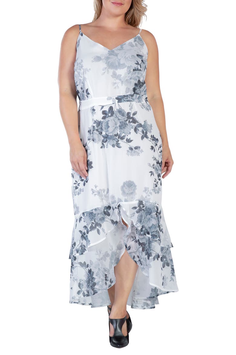 Floral Tiered Ruffle Chiffon Maxi Dress, Alternate, color, BLACK WHITE FLORAL