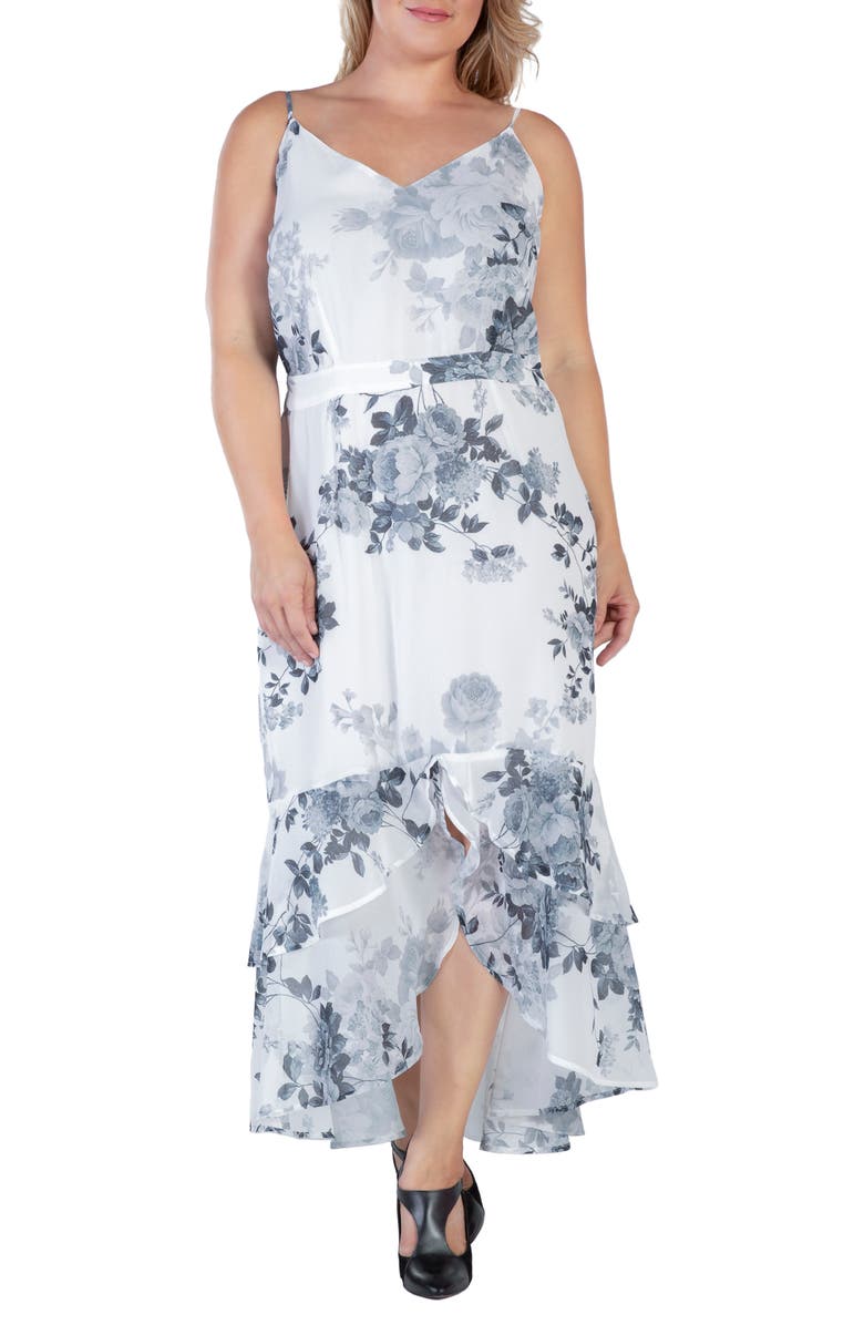 Standards & Practices Floral Tiered Ruffle Chiffon Maxi Dress, Alternate, color, Black White Floral