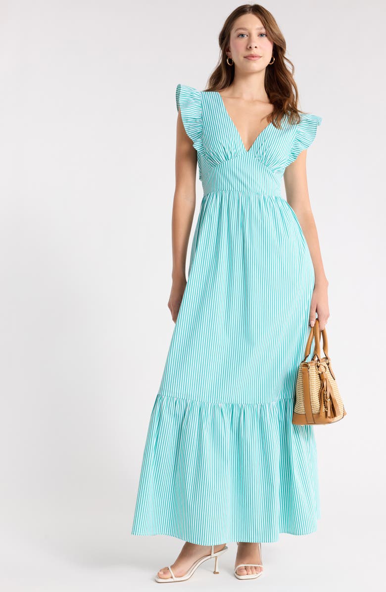 1901 Ruffle Sleeve Maxi Dress, Alternate, color, Green-White Tailored Stripe