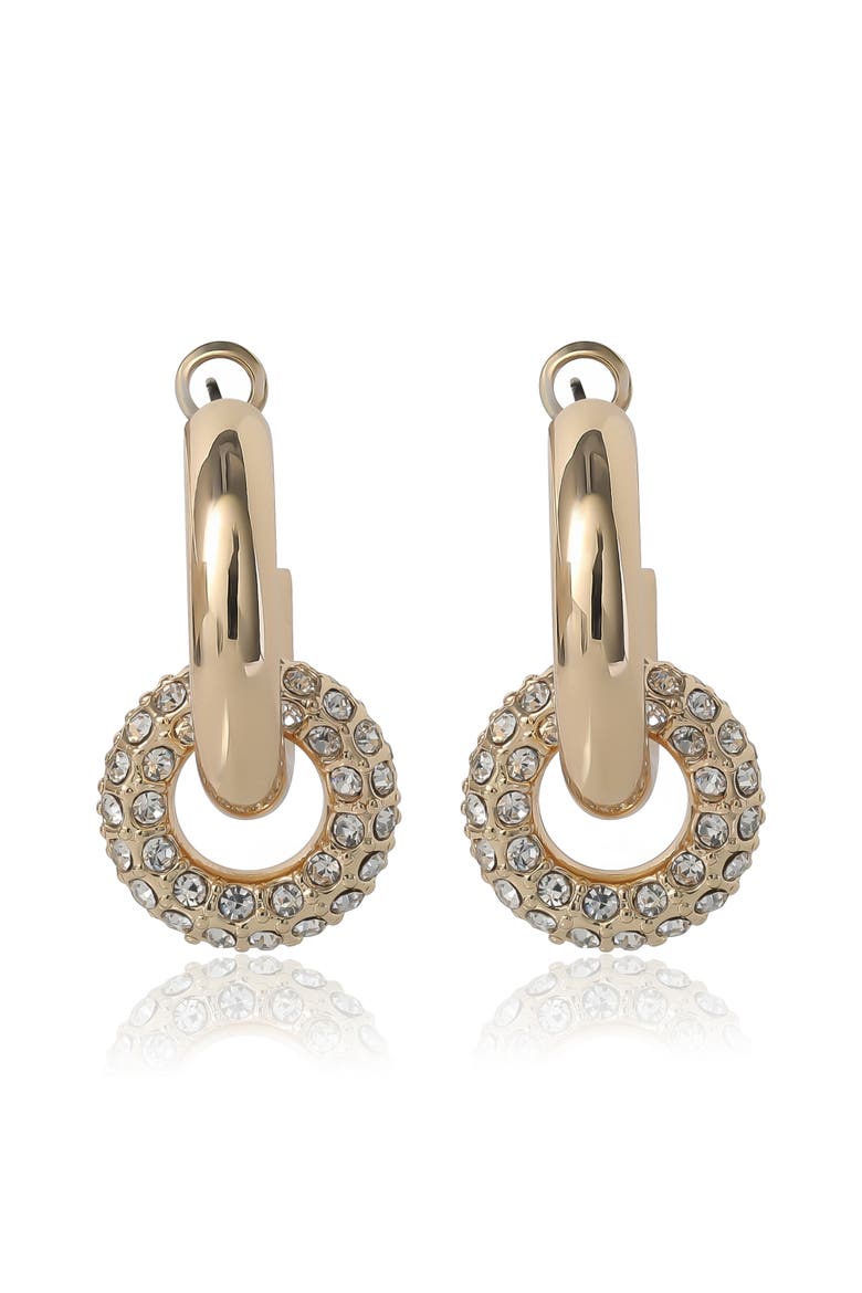 Pavé and Polished Gold-Tone Double Hoop Earrings, Alternate, color, Gold Tone