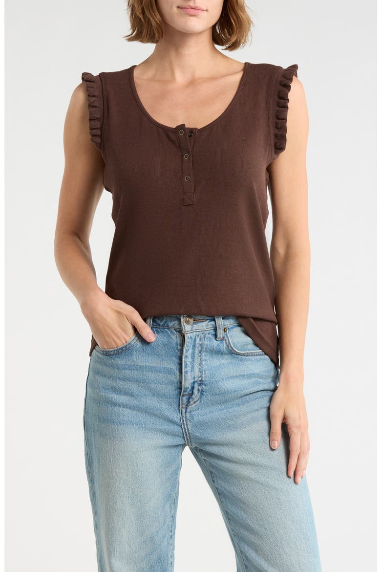 Scoop Neck Rib Knit Henley, Main, color, ESPRESSO
