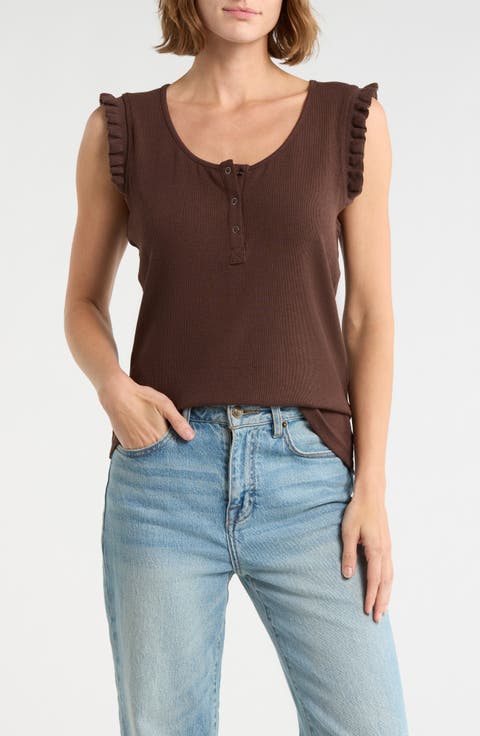 Scoop Neck Rib Knit Henley