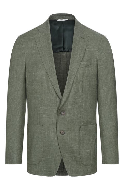 Dark Green Slub Wool & Silk Blend Sport Coat