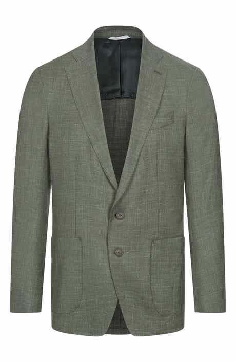 Dark Green Slub Wool & Silk Blend Sport Coat
