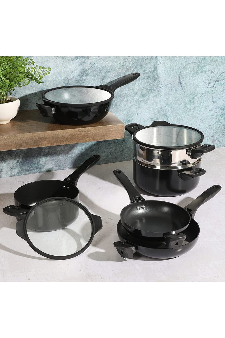 Grayson 9 Piece Nonstick Aluminum Stackable Cookware Set, Alternate, color, Black