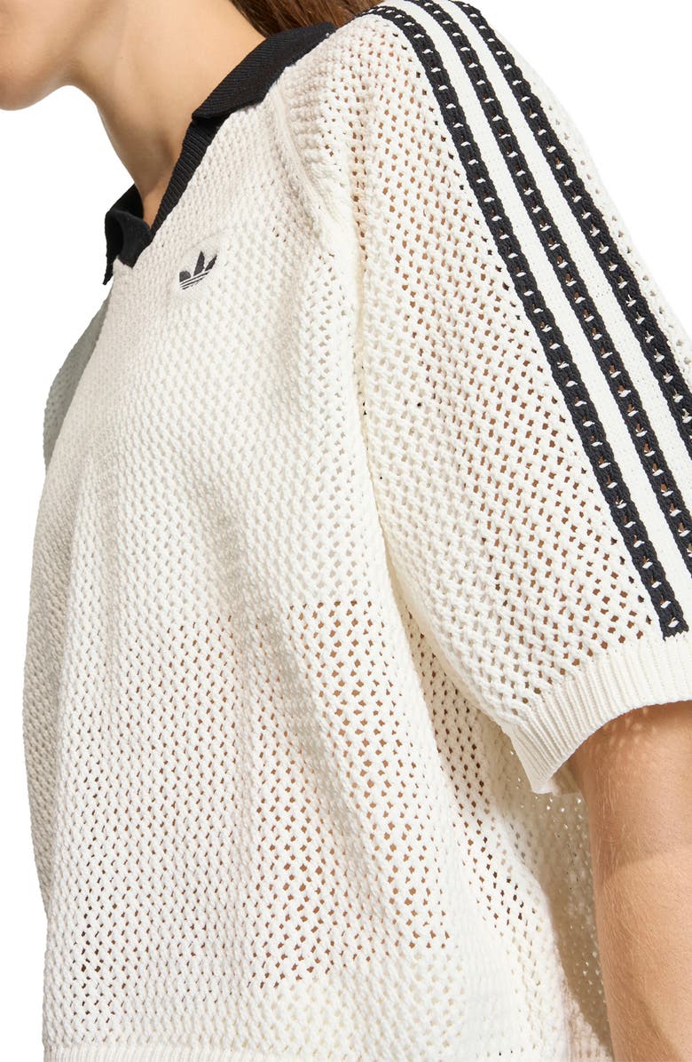 adidas Originals Open Stitch Polo Sweater, Alternate, color, Off White