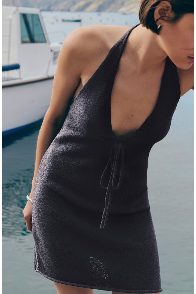 Bow Halter Minidress, Alternate, color, CHARCOAL