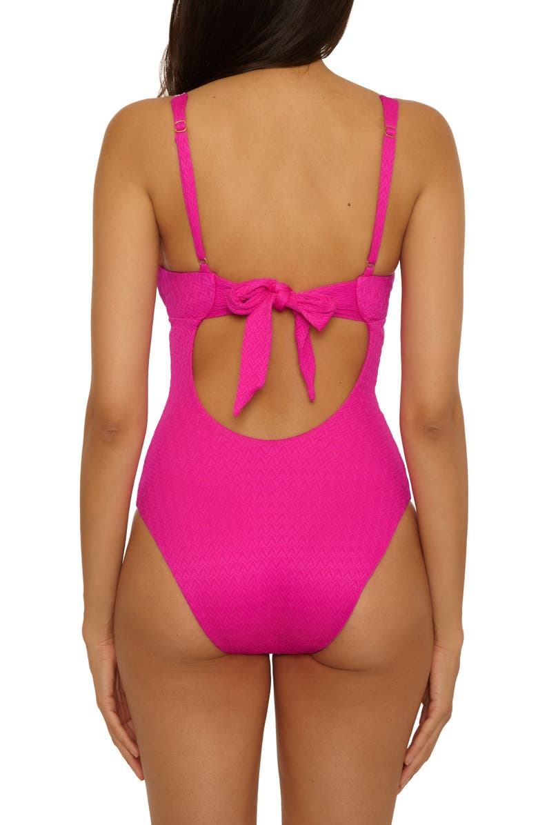 Lucky Brand Sardinia Macramé Trim One-Piece Swimsuit, Alternate, color, Berry Pink