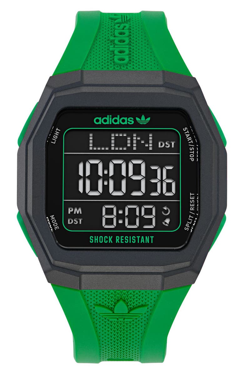 adidas Tech 1 GMT Silicone Strap Watch, 48mm, Main, color, Green