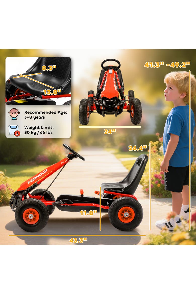 Pedal Go Kart for Kids Go Cart with Adjustable Seat EVA Wheels for Boys Girls Aged Years Old, Alternate, color, Red