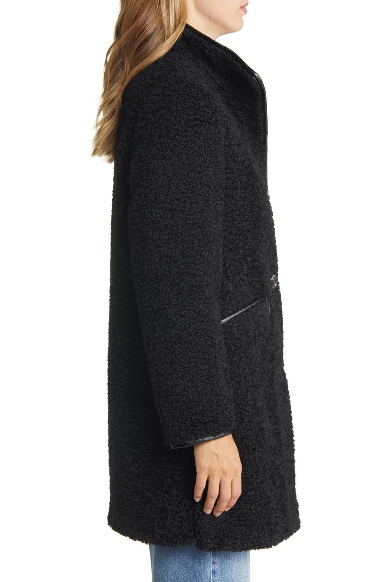 Stand Collar Faux Shearling Coat, Alternate, color, BLACK