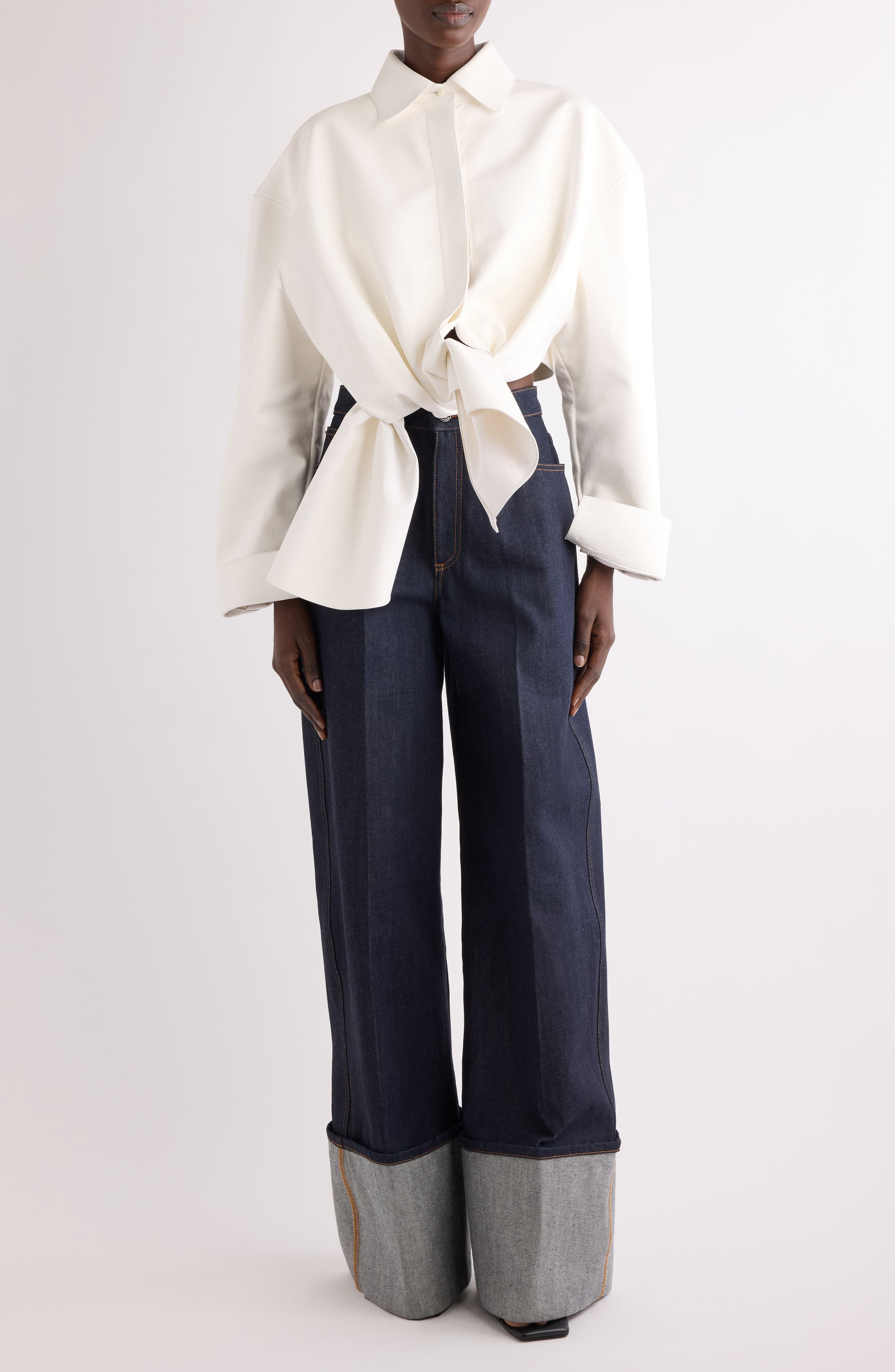 Tie Front Leather Button-Up Shirt - image 2