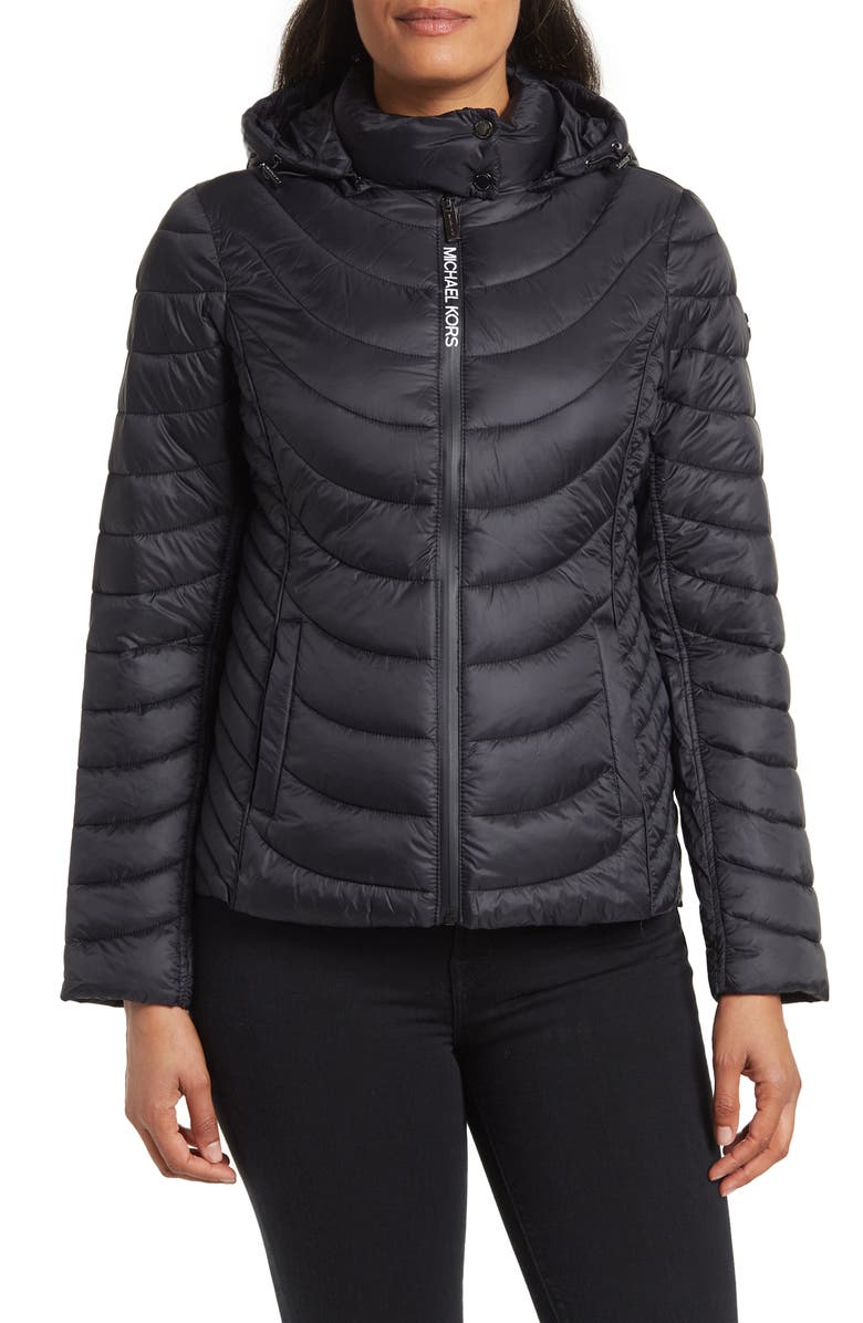 Michael Kors Contrast Packable Hooded Down Jacket, Main, color,