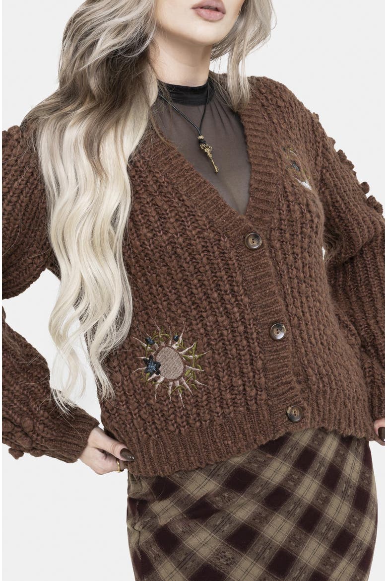 Isla Chunky Embroidered Knit Cardigan, Main, color, Brown