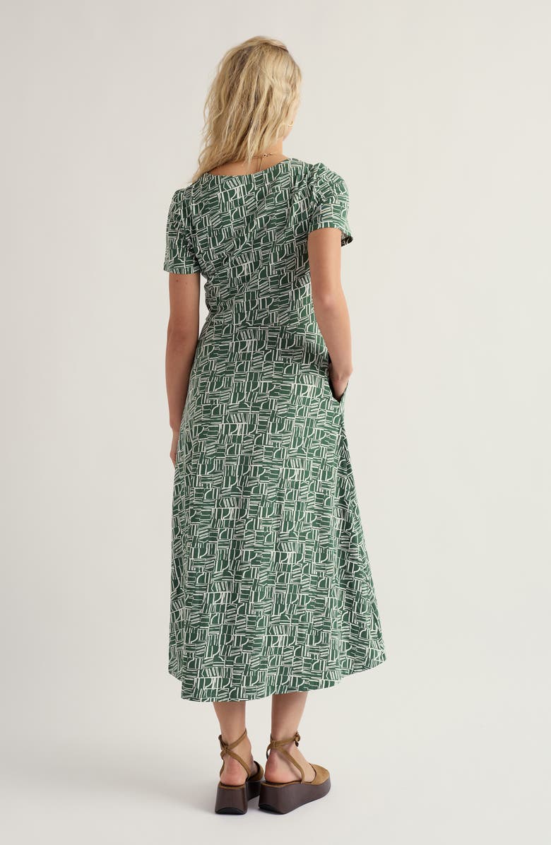 Seasalt Cornwall Veronica Abstract Print Stretch Organic Cotton Midi Dress, Alternate, color, Wall Lines Treetop