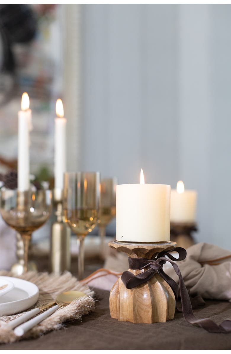 House of Revelry Natural Short Pillar Candle Holder, Alternate, color, Brown
