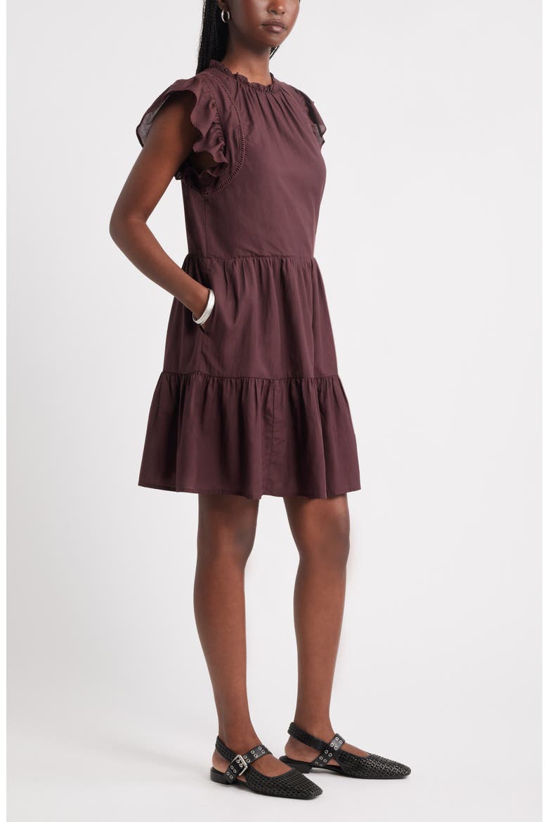 Tiered High Neck Shift Minidress, Alternate, color, BURGUNDY FUDGE
