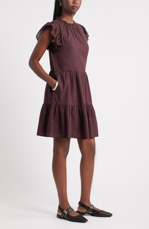 Treasure & Bond Tiered High Neck Shift Minidress In Brown