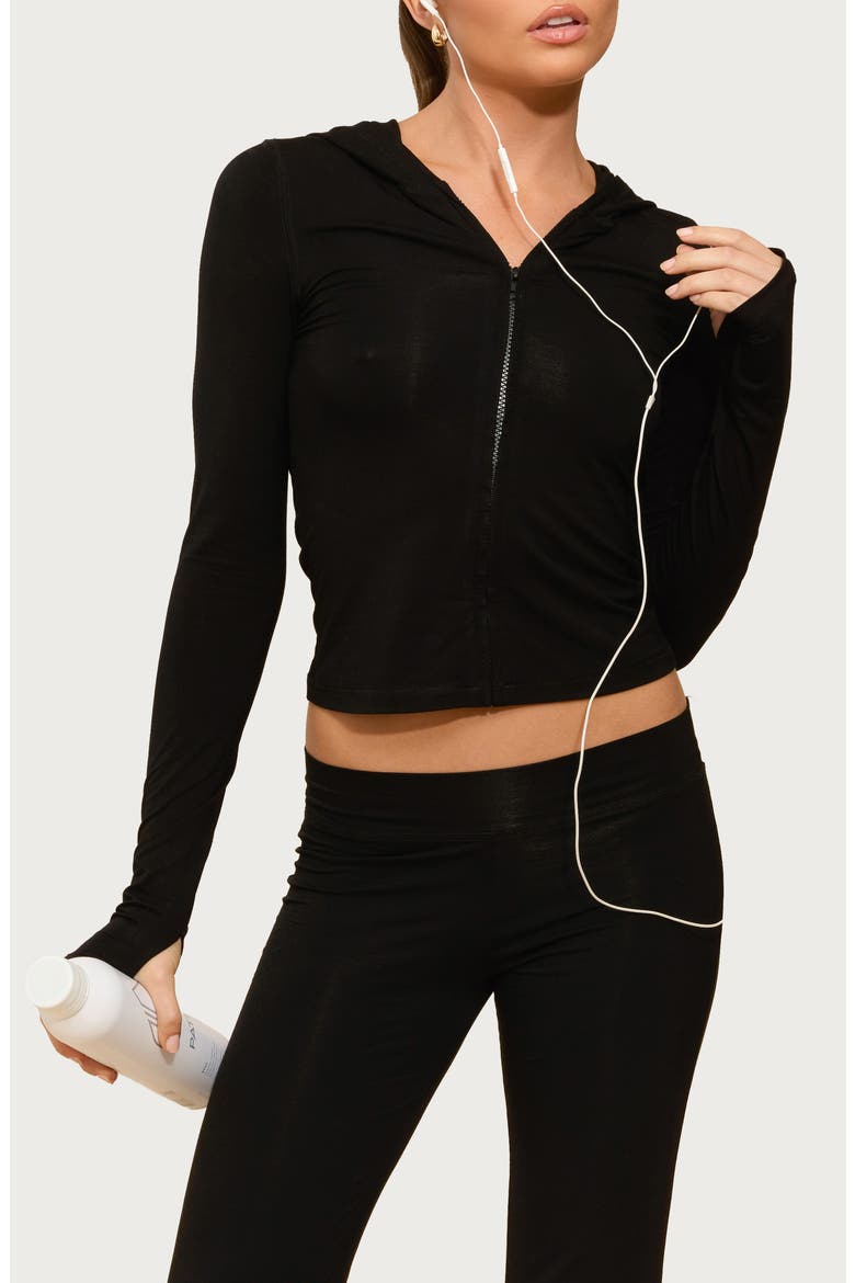 Callan Zip-Up Crop Hoodie, Main, color, BLACK