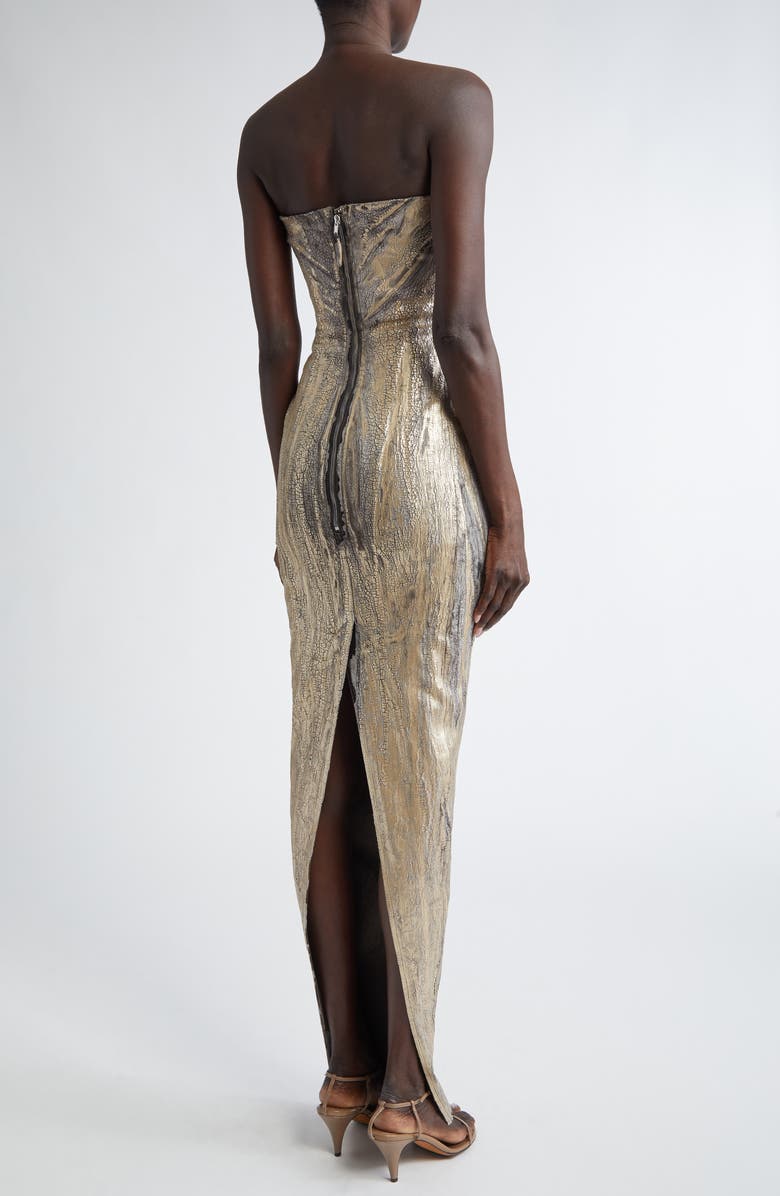 Rick Owens Strapless Metallic Coated Denim Bustier Gown, Alternate, color, 