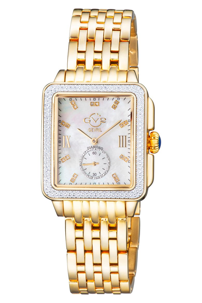 Women's Bari Mother of Pearl Diamond Bracelet Watch, 34mm x 30mm, Main, color, GOLD