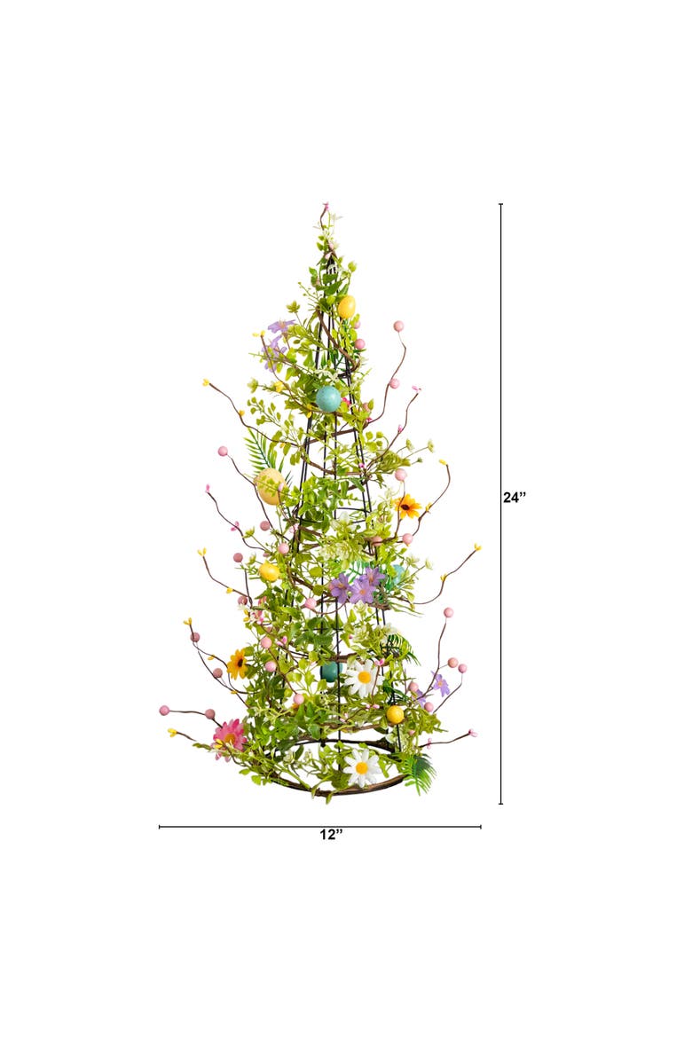 NEARLY NATURAL 24-in Artificial Easter Cone Tree with Wild Flowers and Mini Eggs, Alternate, color, 