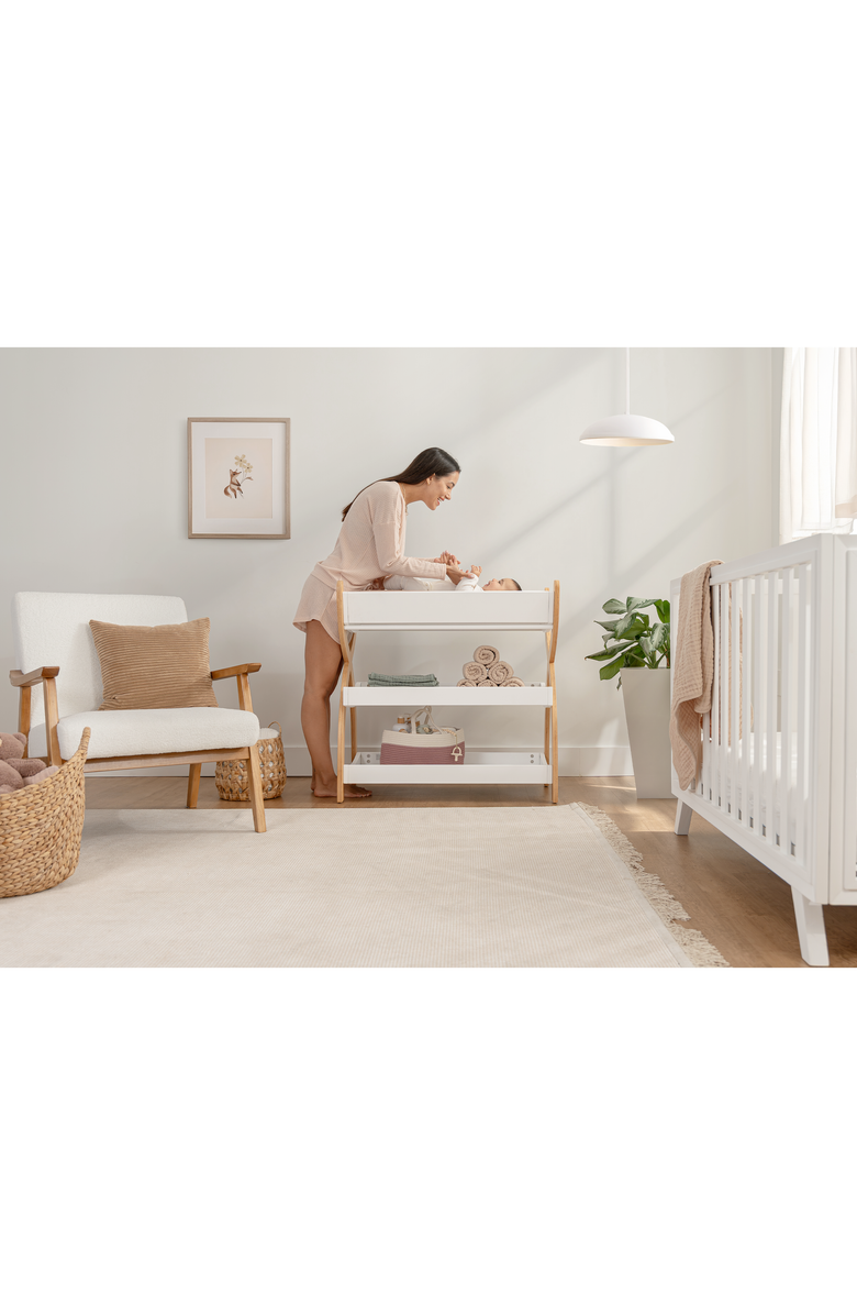 Comfy Cubs Baby Changing Table, Alternate, color, White With Natural Wood Legs