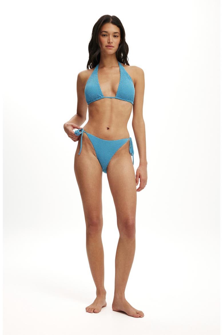Women's High Apex Slider Triangle Bikini Top, Alternate, color, Blue Mini Gingham