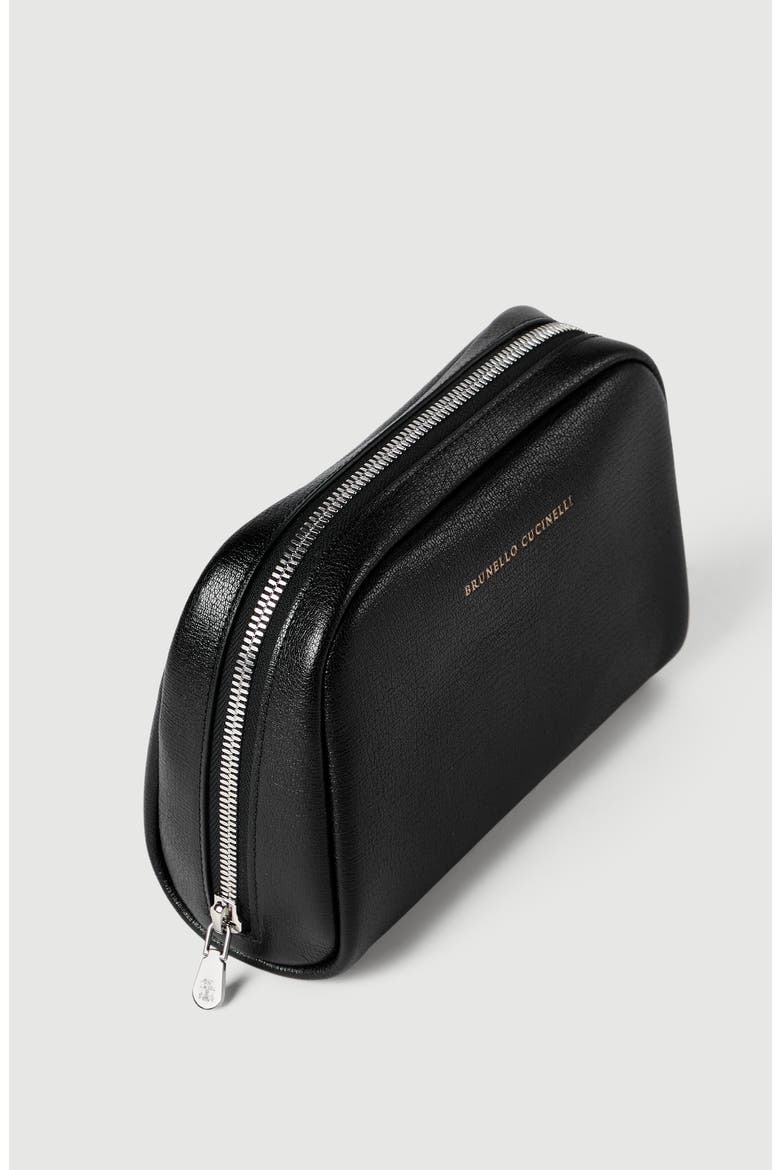 Brushed leather slim beauty case, Alternate, color, Black