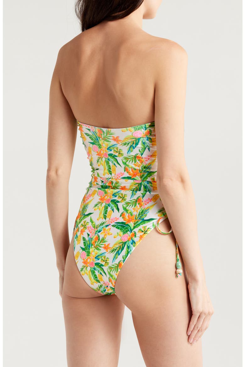 Strapless Cinched Tie One-Piece Swimsuit, Alternate, color, GOLDEN HOUR