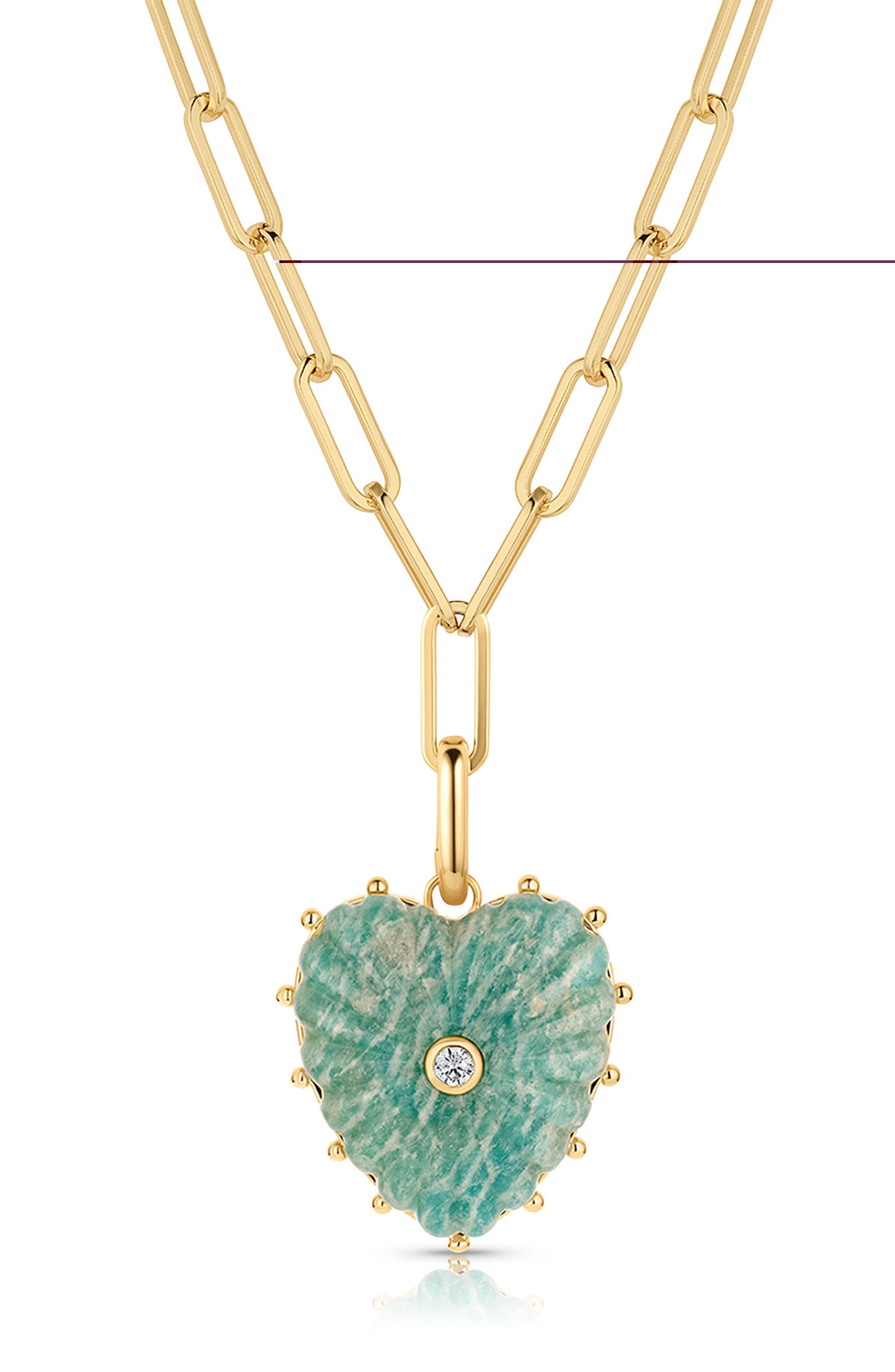 Thatch Malene Heart Charm Paperclip Pendant Necklace In Amazonite