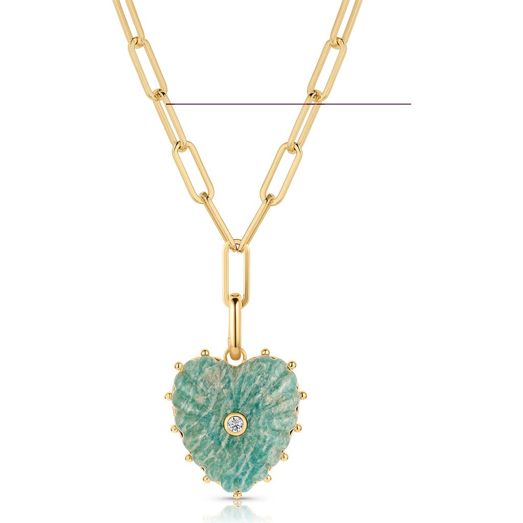 Thatch Malene Heart Charm Paperclip Pendant Necklace In Amazonite