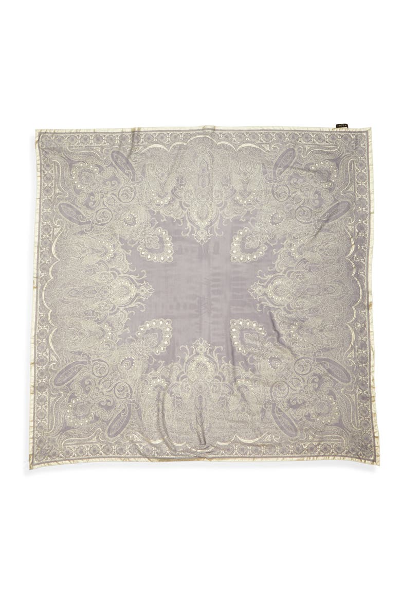 Bombay Metallic Paisley Silk Scarf, Main, color, NAVY
